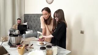 Cooking Russian syrniki turns into a hot threesome sex