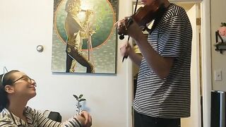 The couple was trying to practice violin but couldn’t control passion
