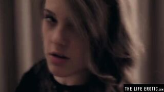 The pretty girl plays with her big natural breasts and pours milk on them