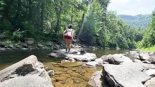 Real couple AmyGabe fucks outdoors on a mountain hike and in the river