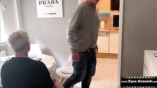 The old man fucks the young German amateur in the kitchen