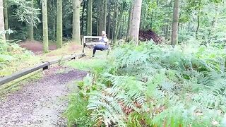 A jogger in sports attire gets fucked outdoors by strangers in the forest