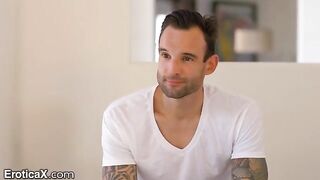 The tattooed Frenchman is dancing with a hot Latina in the sheets