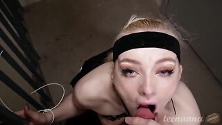 A cute girl with deep blue eyes was tied up and fucked outdoors