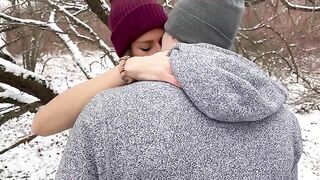 Husband shared his wife's pussy with friend in the snow