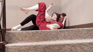 A guy fucked his stepsister on the stairs, a bold move