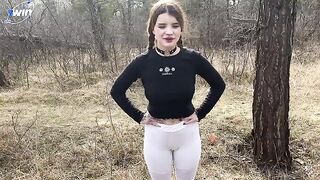 A hot chick is fucking with a guy in the forest, no kidding!