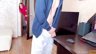 The cute girl made her stepbrother cum in her mouth by blowing him