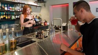 A customer had a steamy encounter with the hot bartender in lingerie