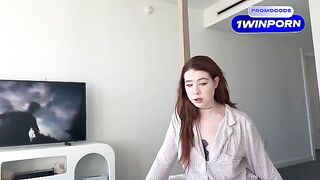 My step-sister, with her striking red hair and captivating green eyes, sneaks into my room