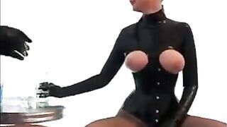 Latex lesbians have not fucked for a long time, so they found a guy