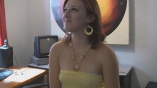 A large woman has no panties while lying naked on the bed