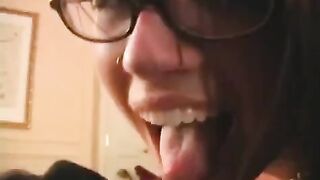 A fool in glasses was given a penis to suck by chance