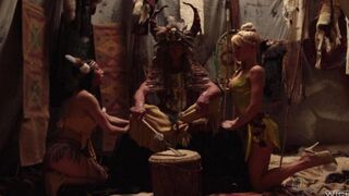 Heroes of fairy tales fucked with a red-skinned girl in an intense threesome