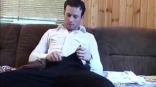 Guys in pantyhose porn with hot action on the couch