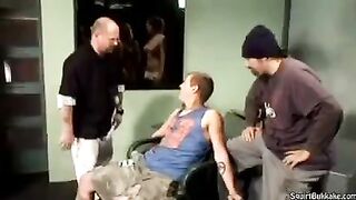 Bukakke in the mouth, not allowed to swallow cum