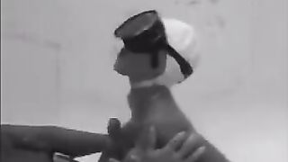 While the man was diving, the girl made him a blowjob