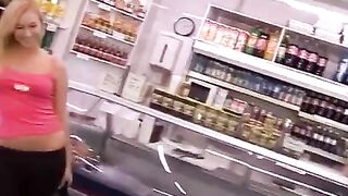 A stunning blonde is being fucked right behind the cashier