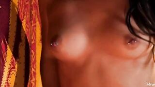 Fingered pussy of a girl with pierced nipples