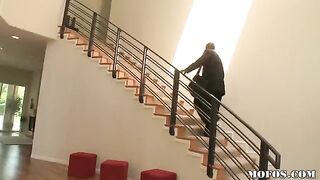 A black-skinned man fucked the steaming-hot wife of a bald guy