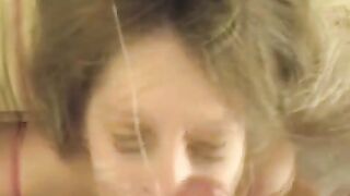 The guy made cumshot on the girl’s face after a blowjob