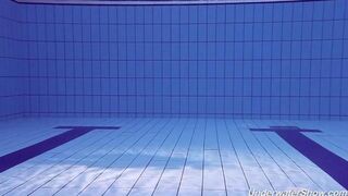 Babe Helen has a swim in the pool without clothes
