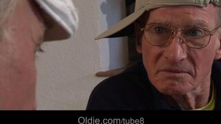 Two old folks fucked by young girlfriends in a steamy scene