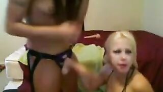 A blonde with big boobs has virtual sex on the webcam