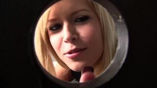 A blondie sucks a dick through a toilet hole