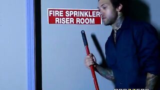 Beautiful Abigail Mac has sex with a cleaner in the back room