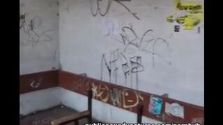 The girl does not mind pulling a dick in public places, she's so naughty