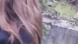 The girl does not mind pulling a dick in public places, she's so naughty