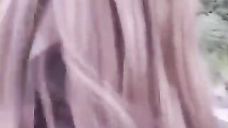 The girl does not mind pulling a dick in public places, she's so naughty