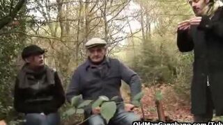 A father and son fuck their daughter and sister in the forest