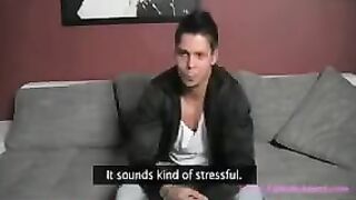 A beautiful girl acts as an agent and conducts a man's casting in porn