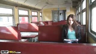 A hot girl was picked up on the train and fucked by many