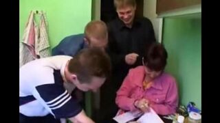 Hot Russian mom enjoys hardcore sex with four guys