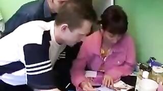 Hot Russian mom enjoys hardcore sex with four guys