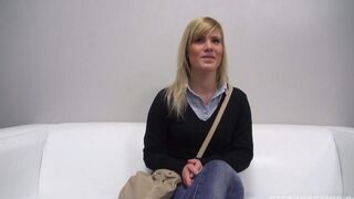 A young Czech blonde makes a blowjob at the porn casting