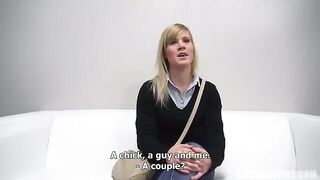 A young Czech blonde makes a blowjob at the porn casting