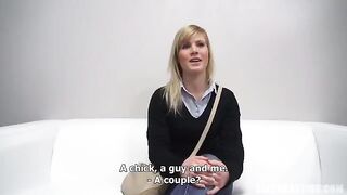 A young Czech blonde makes a blowjob at the porn casting