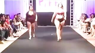 Fatty girls in swimsuits are running on the boardwalk and pissing publicly