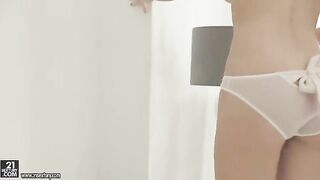 Skinny blonde fucks with a hairy pussy and enjoys masturbation