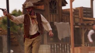 The cowboy punished a girl but he also licked her pink clitoris