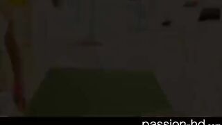 A cute brunette with natural tits wants to have sex after listening to music