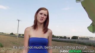 A red-haired girl has sex right in the hay at the cottage