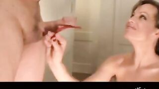 The powerful blowjob from a stunning woman with big boobs