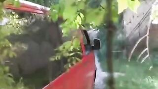 A man squeezed a girl's tits near his car and fucked her