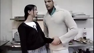 A nice guy deprived the virgin brunette in the kitchen, it was a first time