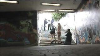 Tied up girl is getting fucked on the public street